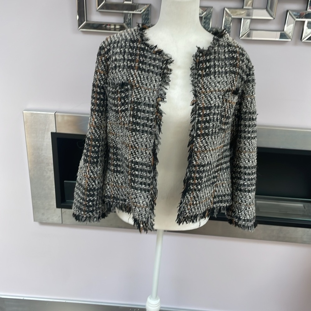 ♡Cynthia Rowley Blazer Jacket  Size XL Multicolor Woven Fringed Edges